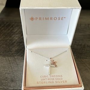 Sterling Silver 18 KT Rose Gold Cubic Zirconia Multi Cross Pendant Necklace